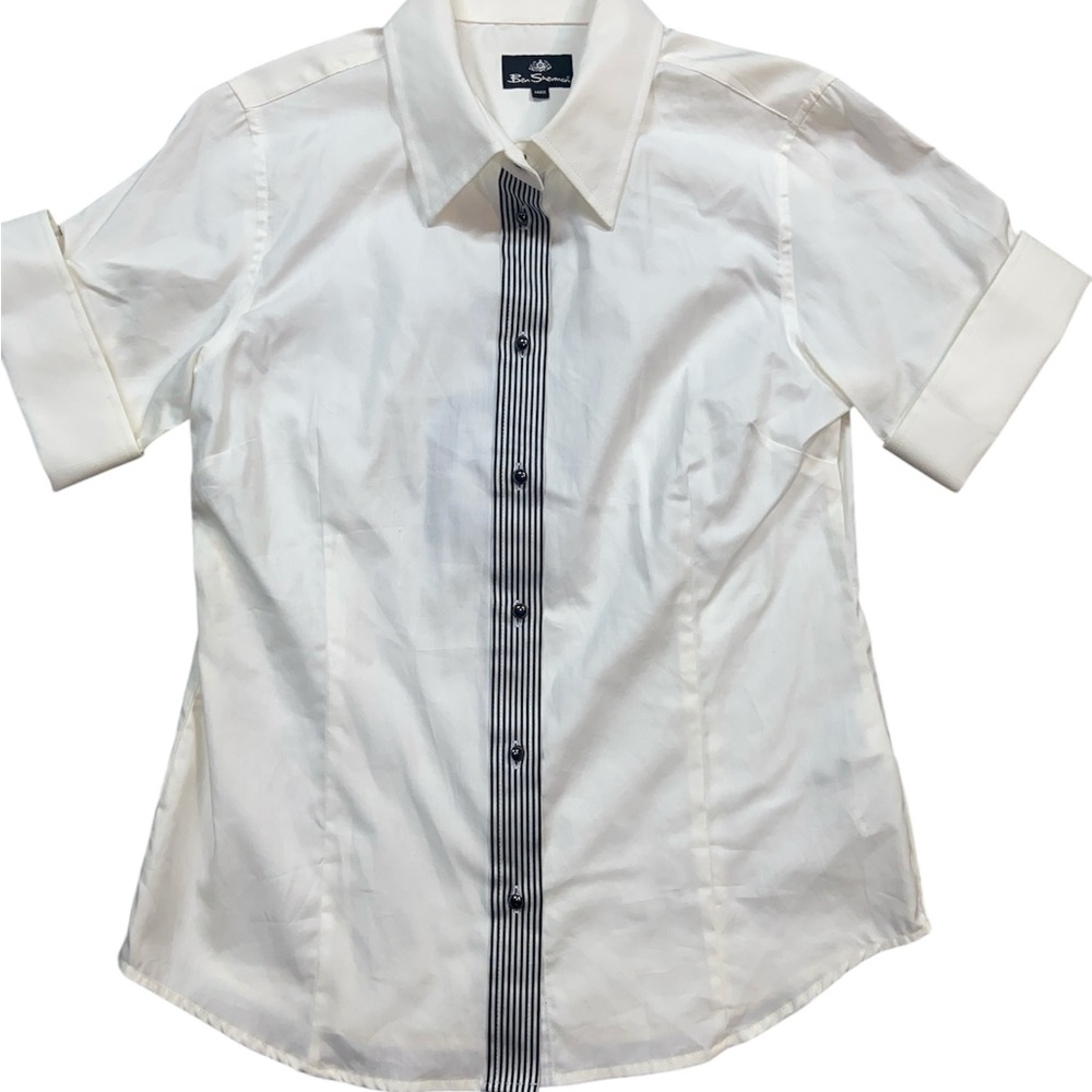 NWT Ben Sherman Ivory And Black Short Sleeve Blouse Size Large